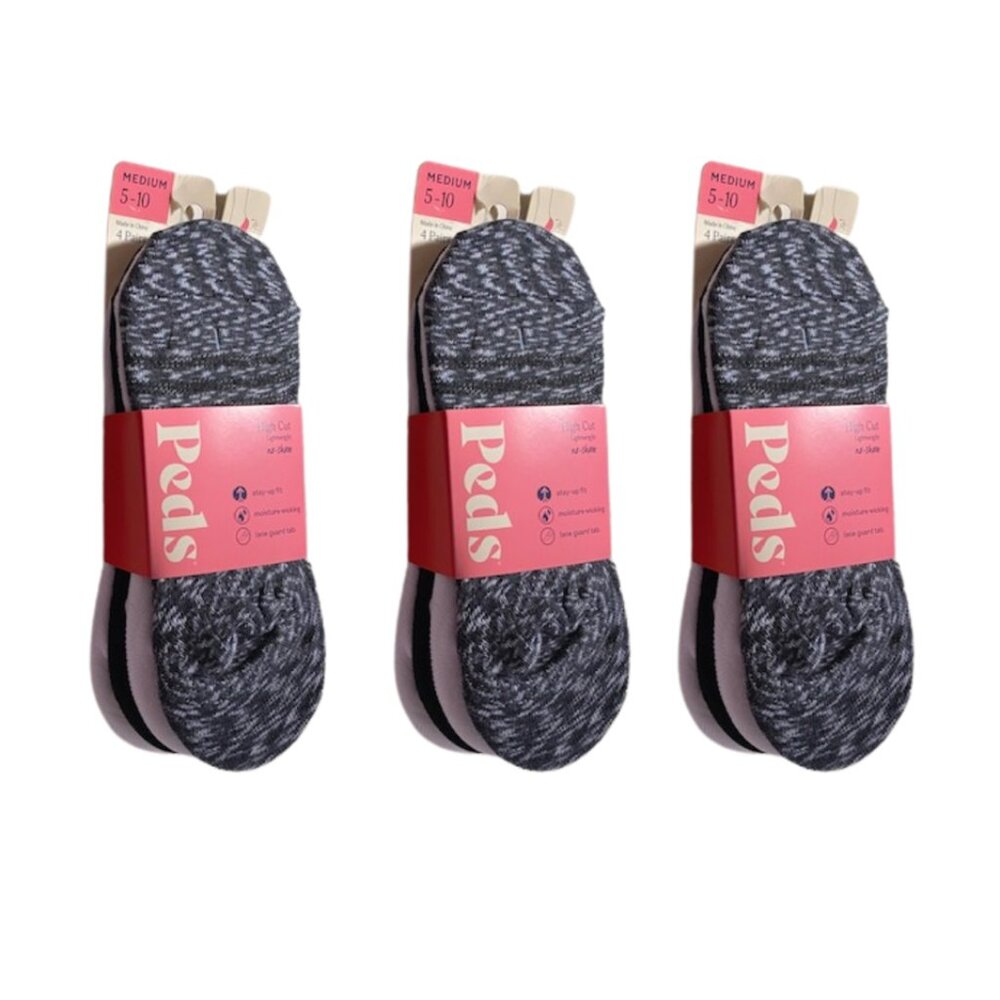 PEDS 12 PAIR Hi Cut NO SHOW Liner Socks ~ Shoe Lace Guard Tab ~ Gel Tab Heel